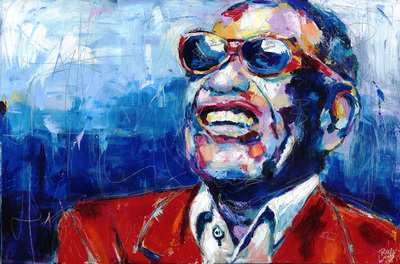 Portrait of Rhythm and Blues artist Ray Charles; Roy Laws art, Painter of Music, live entertainment