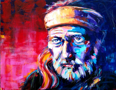 Portrait of Willie Nelson, Outlaw Country Music artist; Roy Laws art, Painter of Music, live entertainment