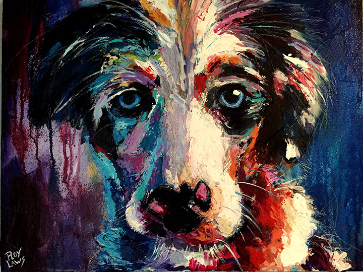 Dog portrait; Roy Laws art, Painter of Music, live entertainment