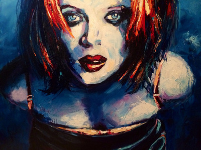 Portrait of Shirley Manson of the 90s alternative band Garbage; Roy Laws art, Painter of Music, live entertainment