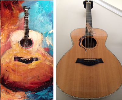 Painting of Liberty guitar; Roy Laws art, Painter of Music, live entertainment; Nashville, TN