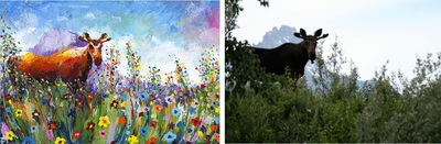 Painting of Grand Tetons flowers; Roy Laws art, Painter of Music, live entertainment