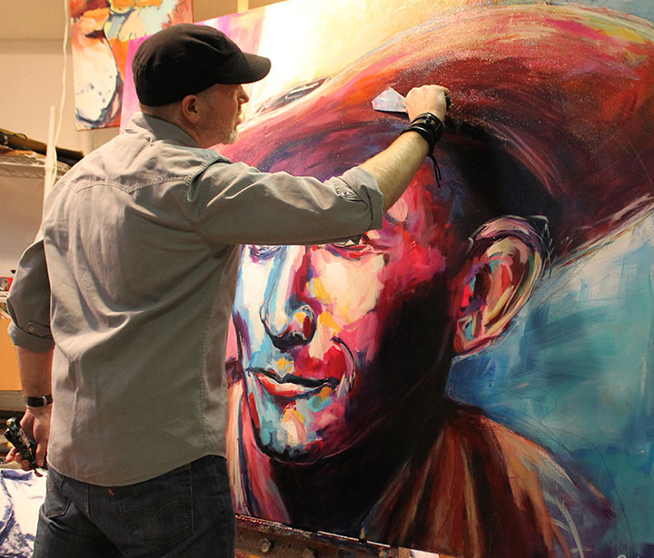 Live painting portrait of country music legend Hank Williams; Roy Laws art