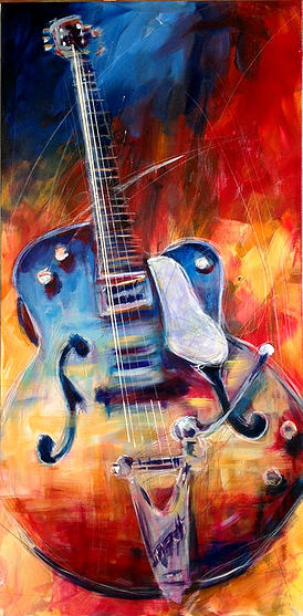 Brian Setzer Gretsch guitar; Roy Laws art, Painter of Music, live entertainment; live painting guitar