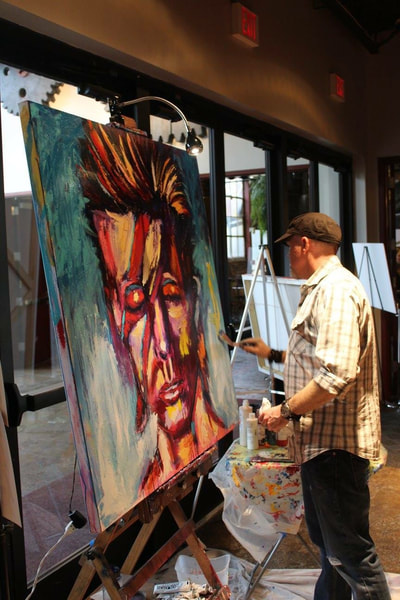 Roy Laws art, Painter of Music, live entertainment at fundraisers; portrait of David Bowie