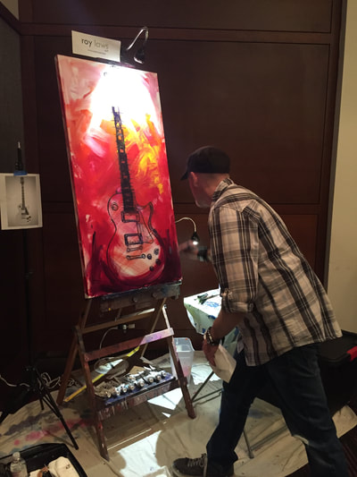 Roy Laws art, Painter of Music, live entertainment at fundraisers; guitar painting