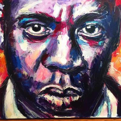 Portrait of rapper Jay-Z; Roy Laws art, Painter of Music, live entertainment