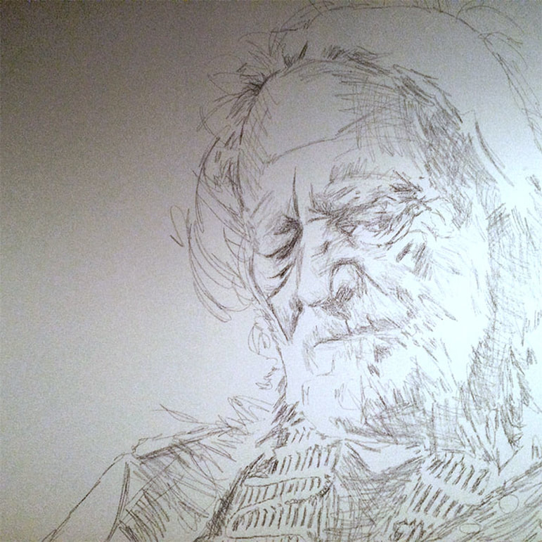 Sketch of Willie Nelson to paint during Pilgrimage Festival; Roy Laws art, live painting