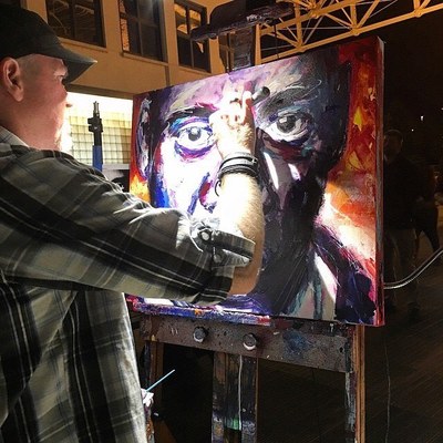 Roy Laws art, Painter of Music, live entertainment; live painting a portrait of Jay-Z; The Carters