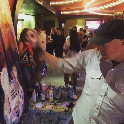 Roy Laws art, Painter of Music, live entertainment; live painting guitar during an event; Music City