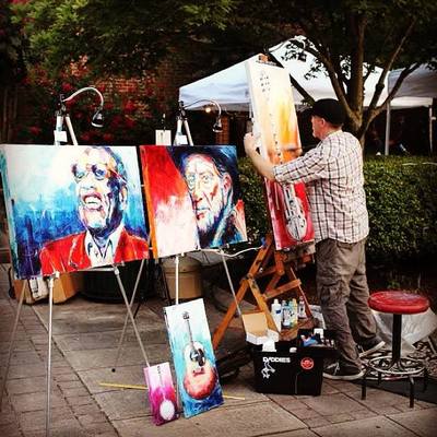 Roy Laws art, Painter of Music, live entertainment; live painting guitar; Country Music artist Willie Nelson; Ray Charles