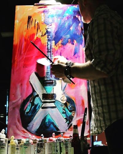 Roy Laws art, Painter of Music, live entertainment; live painting guitars; Music City