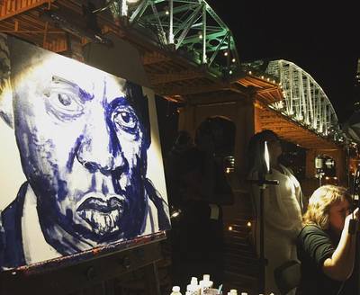 Roy Laws art, Painter of Music, live entertainment; live painting a portrait of Jay-Z in downtown Nashville; Music City
