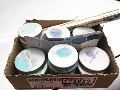 Box of paints for taking David Bowie portrait in a new direction; Roy Laws art