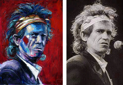 Portrait of Keith Richards, Rolling Stones; Roy Laws art, Painter of Music, live entertainment