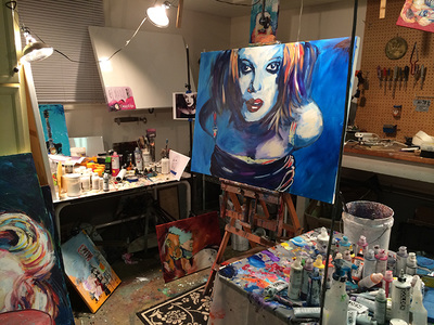 Finished portrait of Shirley Manson in studio; Roy Laws art, live entertainment