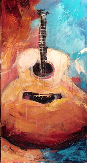 Live painting guitar; Roy Laws art, Painter of Music, live entertainment; Music City