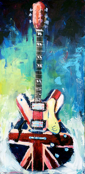 Live painting Epiphone Union Jack guitar; Roy Laws art, Painter of Music, live entertainment