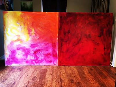 Preparing 2 canvases; Roy Laws art, Painter of Music, live entertainment
