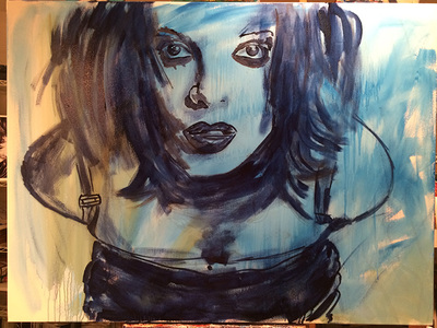 Filling in Shirley Manson of Garbage on canvas; Roy Laws art, Painter of Music