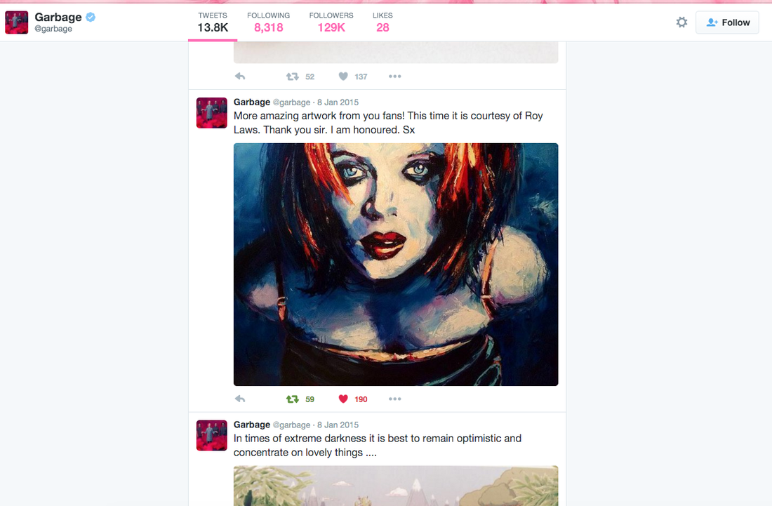 Garbage posts Shirley Manson portrait on Instagram; Roy Laws art; Garbage Only Happy When it Rains