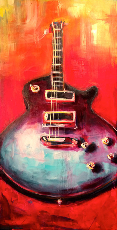 Live painting Les Paul guitar; Roy Laws art, Painter of Music, live entertainment; Nashville, TN