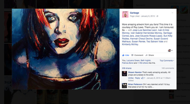 Garbage posts Shirley Manson portrait on Twitter; Roy Laws art; Garbage #1 Crush, live entertainment