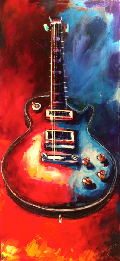 Live painting Les Paul guitar; Roy Laws art, Painter of Music, live entertainment; Music City