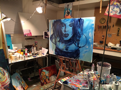 Inside the Painter's Studio with portrait of Shirley Manson of Garbage; Roy Laws art