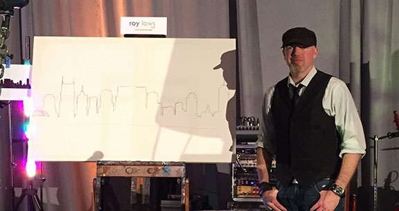 Drawing Nashville skyline for Vanderbilt Children's Hospital; Roy Laws art; live entertainment