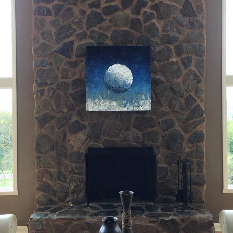 custom art, Roy Laws, stone fireplace, moon art